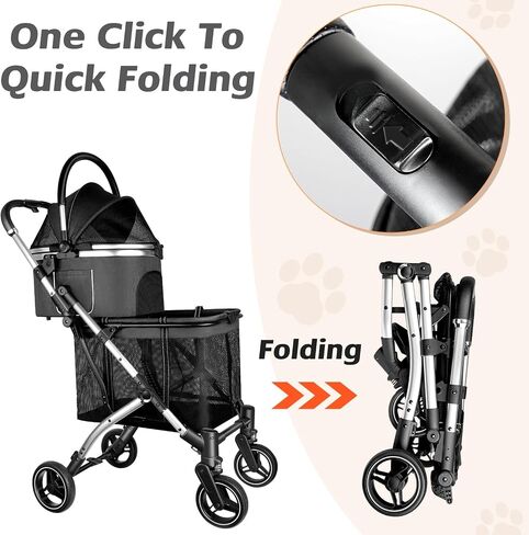 Double Pet Stroller for 2 Dogs or Cats, One-Hand Folding Double Cat Stroller with Detachable Carrier, Safety Belt, Lockable Wheels, Double Dog Stroller for Small/Medium Dog/Cat up to 52LBS Gray in Saudi Arabia