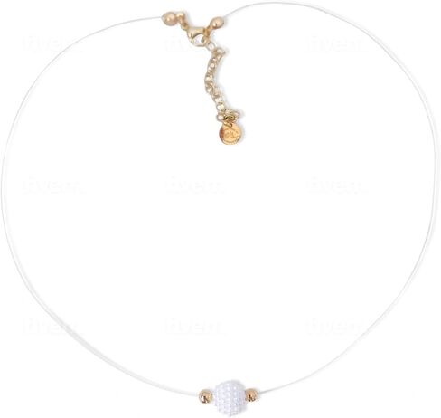 Ghost Necklace for Women - Pearlite Pendant, Stainless Steel Beads and Hardware with Gold Finish, Nylon Cord Invisible Line - 15.7 Inches with 2 Inch Extension in Saudi Arabia