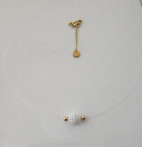 Ghost Necklace for Women - Pearlite Pendant, Stainless Steel Beads and Hardware with Gold Finish, Nylon Cord Invisible Line - 15.7 Inches with 2 Inch Extension in Saudi Arabia