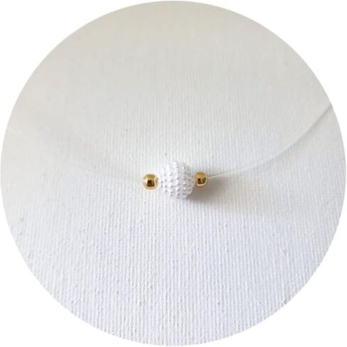 Ghost Necklace for Women - Pearlite Pendant, Stainless Steel Beads and Hardware with Gold Finish, Nylon Cord Invisible Line - 15.7 Inches with 2 Inch Extension in Saudi Arabia