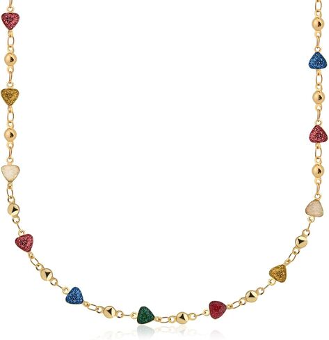 Colorful Heart Choker Necklace 14K Gold Plated Heart Necklaces for Women Golden Chain Rainbow Heart Necklace in Saudi Arabia