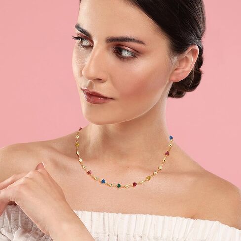 Colorful Heart Choker Necklace 14K Gold Plated Heart Necklaces for Women Golden Chain Rainbow Heart Necklace in Saudi Arabia