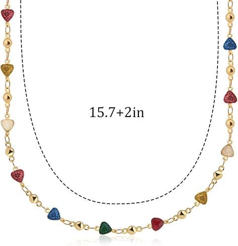 Colorful Heart Choker Necklace 14K Gold Plated Heart Necklaces for Women Golden Chain Rainbow Heart Necklace in Saudi Arabia
