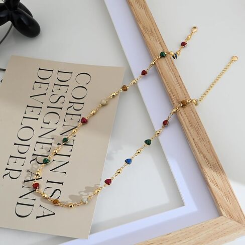 Colorful Heart Choker Necklace 14K Gold Plated Heart Necklaces for Women Golden Chain Rainbow Heart Necklace in Saudi Arabia