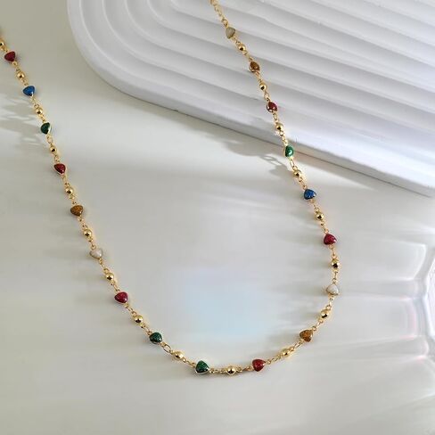 Colorful Heart Choker Necklace 14K Gold Plated Heart Necklaces for Women Golden Chain Rainbow Heart Necklace in Saudi Arabia