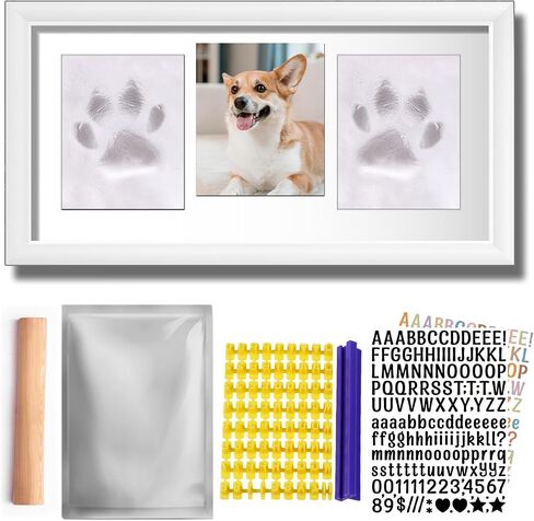 Dog Paw Print Kit Keepsake, Pet Paw Print Impression Kit, DIY Cat Paw Print Impression Kit Dog Nose Print Kit Frame Memorial with Soft Pawprint Clay Display for Cats Dog Lover Gifts (White) in Saudi Arabia