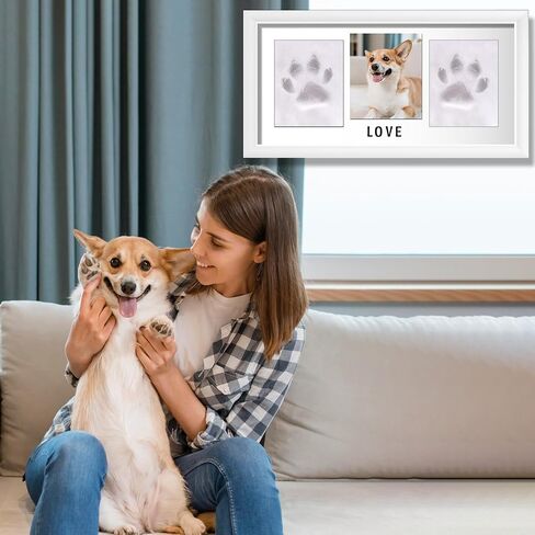 Dog Paw Print Kit Keepsake, Pet Paw Print Impression Kit, DIY Cat Paw Print Impression Kit Dog Nose Print Kit Frame Memorial with Soft Pawprint Clay Display for Cats Dog Lover Gifts (White) in Saudi Arabia