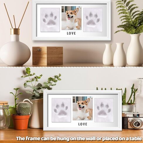 Dog Paw Print Kit Keepsake, Pet Paw Print Impression Kit, DIY Cat Paw Print Impression Kit Dog Nose Print Kit Frame Memorial with Soft Pawprint Clay Display for Cats Dog Lover Gifts (White) in Saudi Arabia