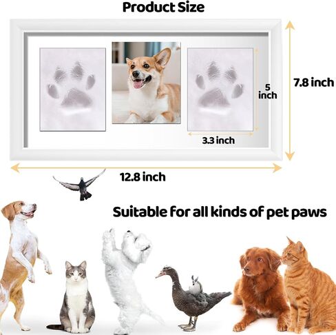 Dog Paw Print Kit Keepsake, Pet Paw Print Impression Kit, DIY Cat Paw Print Impression Kit Dog Nose Print Kit Frame Memorial with Soft Pawprint Clay Display for Cats Dog Lover Gifts (White) in Saudi Arabia