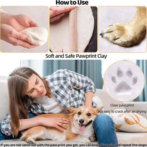 Dog Paw Print Kit Keepsake, Pet Paw Print Impression Kit, DIY Cat Paw Print Impression Kit Dog Nose Print Kit Frame Memorial with Soft Pawprint Clay Display for Cats Dog Lover Gifts (White) in Saudi Arabia