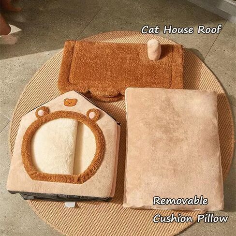 Cat Bed Cave, Cute Bear Shape Cat Beds for Indoor Cats, Cat House Cat Tent with Removable Cushion Pillow, Cat Condo Cat Cave for Kittens Puppy Small Dogs (13 * 11.8 * 12.6 in) in Saudi Arabia