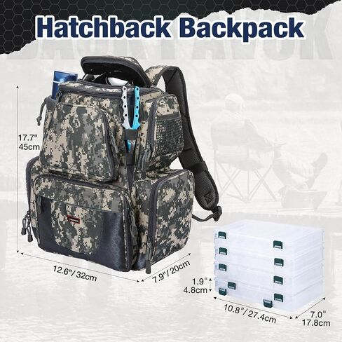 Piscifun Fishing Tackle Backpack Large Waterproof Tackle Bag Storage with 4 Tackle Boxes (Khaki, Black and Camouflage) in Saudi Arabia