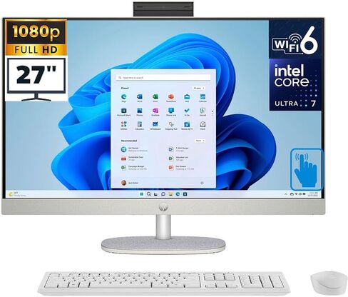 HP 27 All-in-One Desktop PC 27" Touchscreen FHD IPS (12-Core Intel Core Ultra 7 155U, Intel Graphics, 32GB DDR5 RAM, 1TB SSD, Wi-Fi 6, BT 5.3, WiFi, Bluetooth, Win 11 Home) in Saudi Arabia