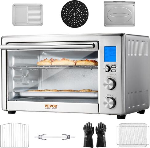 VEVOR 10-IN-1 Convection Oven, 28L/29.6Qt Multifunctional Conventional Oven Countertop, 1800W 4-Tier Toaster with Front Glass Door, with Trays Wire Racks Gloves, Home and Commercial Use in Saudi Arabia