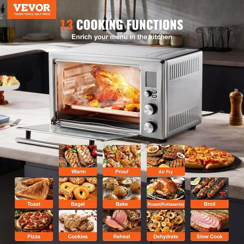 VEVOR 10-IN-1 Convection Oven, 28L/29.6Qt Multifunctional Conventional Oven Countertop, 1800W 4-Tier Toaster with Front Glass Door, with Trays Wire Racks Gloves, Home and Commercial Use in Saudi Arabia