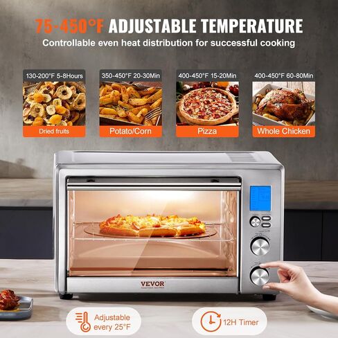 VEVOR 10-IN-1 Convection Oven, 28L/29.6Qt Multifunctional Conventional Oven Countertop, 1800W 4-Tier Toaster with Front Glass Door, with Trays Wire Racks Gloves, Home and Commercial Use in Saudi Arabia