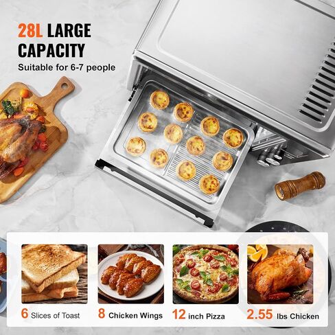 VEVOR 10-IN-1 Convection Oven, 28L/29.6Qt Multifunctional Conventional Oven Countertop, 1800W 4-Tier Toaster with Front Glass Door, with Trays Wire Racks Gloves, Home and Commercial Use in Saudi Arabia
