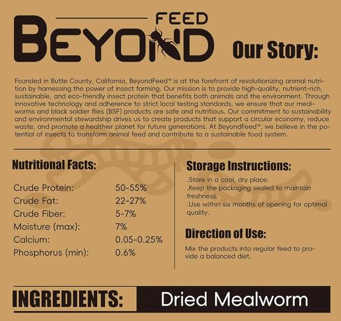 BeyondFeed™ ديدان الوجبات المجففة - علف ممتاز عالي البروتين للدجاج والبط والطيور والزواحف والأسماك والهامستر والسلاحف والمزيد (عبوة 2.2 رطل/1 كجم) in Saudi Arabia