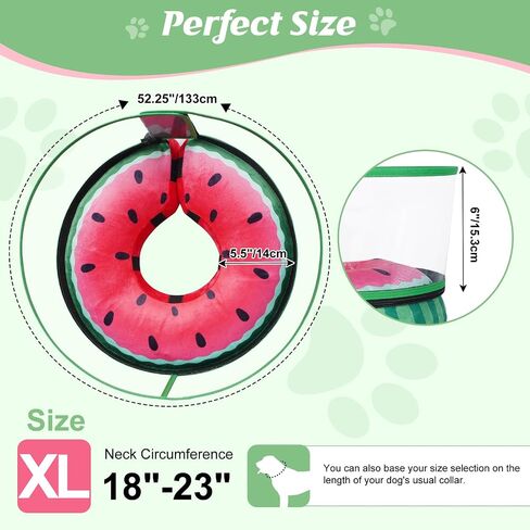 Inflatable Dog Cone, Watermelon Dog Donut Collar After Surgery, Dog Cone Alternative with Detachable Anti-Licking Shield, Soft Dog Cone for Large Medium Dogs Does Not Block View in Saudi Arabia