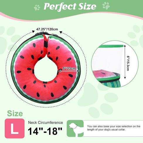 Inflatable Dog Cone, Watermelon Dog Donut Collar After Surgery, Dog Cone Alternative with Detachable Anti-Licking Shield, Soft Dog Cone for Large Medium Dogs Does Not Block View in Saudi Arabia