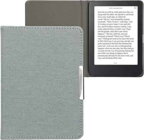 kwmobile Cover Compatible with Kobo Clara 2E / Tolino Shine 4 - Case for E-Reader - Denim Look Fabric Flip Case - Light Blue in Saudi Arabia