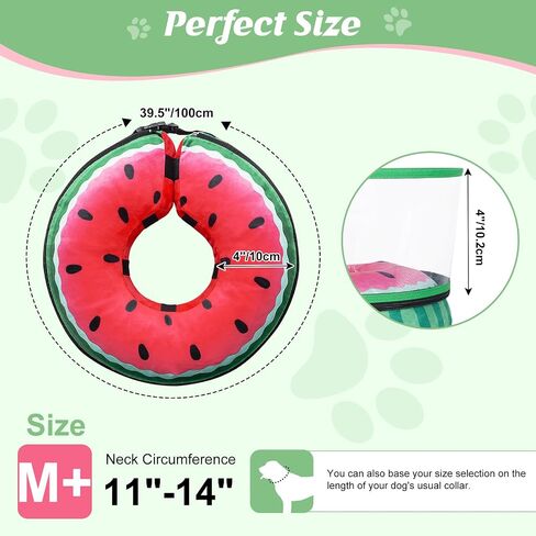 Inflatable Dog Cone, Watermelon Dog Donut Collar After Surgery, Dog Cone Alternative with Detachable Anti-Licking Shield, Soft Dog Cone for Large Medium Dogs Does Not Block View in Saudi Arabia