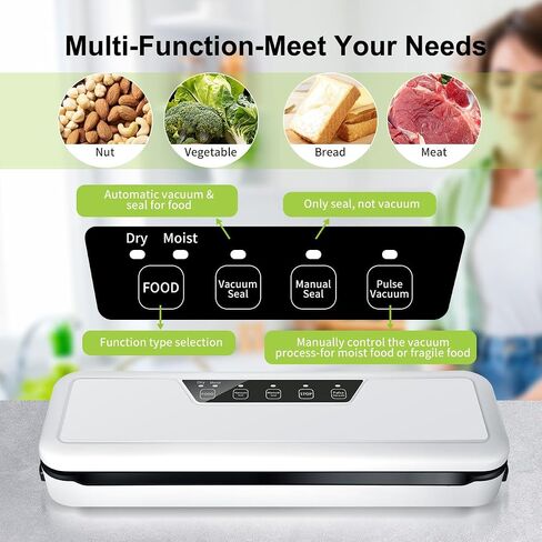 Vacuum Sealer Machine,Compact Food Saver with 10 Vacuum Bags,Dry Moist Fresh Modes,Air Sealing for Kitchen Food Storage,White in Saudi Arabia