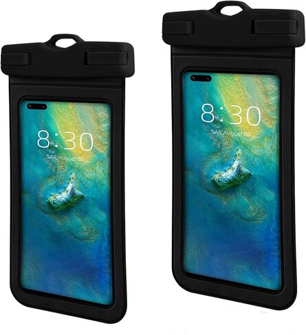 عبوتان من جراب الهاتف المقاوم للماء، حقيبة جافة للهاتف المحمول مضادة للماء لهاتف iPhone 15 14 13 12 Pro Max Galaxy حتى 7.2 بوصة للسفر على الشاطئ - أسود in Saudi Arabia