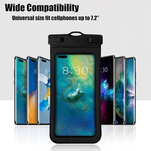 عبوتان من جراب الهاتف المقاوم للماء، حقيبة جافة للهاتف المحمول مضادة للماء لهاتف iPhone 15 14 13 12 Pro Max Galaxy حتى 7.2 بوصة للسفر على الشاطئ - أسود in Saudi Arabia