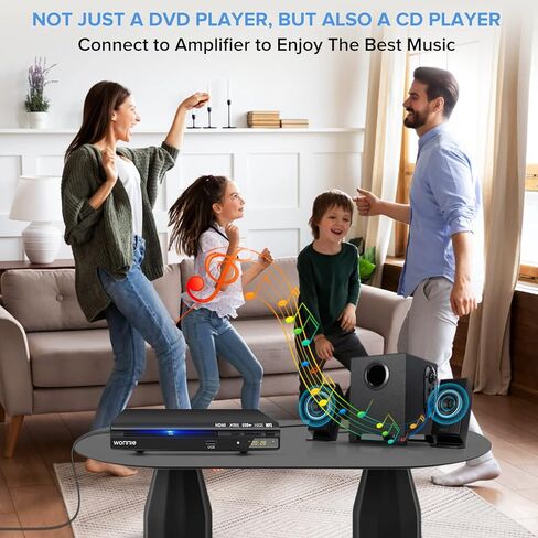 مشغل DVD WONNIE HD للتلفزيون ومشغلات الأقراص المضغوطة للمنزل مع مخرج HD/AV/محوري ومدخل USB، نظام PAL/NTSC مدمج، كابل HDMI/AV وجهاز تحكم عن بعد كامل الوظائف متضمن in Kuwait