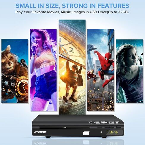 مشغل DVD WONNIE HD للتلفزيون ومشغلات الأقراص المضغوطة للمنزل مع مخرج HD/AV/محوري ومدخل USB، نظام PAL/NTSC مدمج، كابل HDMI/AV وجهاز تحكم عن بعد كامل الوظائف متضمن in Kuwait