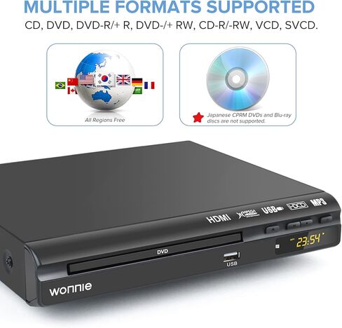 مشغل DVD WONNIE HD للتلفزيون ومشغلات الأقراص المضغوطة للمنزل مع مخرج HD/AV/محوري ومدخل USB، نظام PAL/NTSC مدمج، كابل HDMI/AV وجهاز تحكم عن بعد كامل الوظائف متضمن in Kuwait