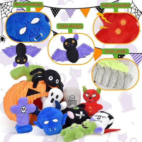Halloween Dog Toys Set, 11 Pack Squeaky Dog Toys for Aggressive Chewers, Pumpkin Dog toy Bundle, Assorted Dog Toys to Keep Them Busy, Dog Toys gift for Large Medium Small Dogs in Saudi Arabia