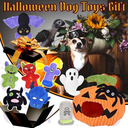 Halloween Dog Toys Set, 11 Pack Squeaky Dog Toys for Aggressive Chewers, Pumpkin Dog toy Bundle, Assorted Dog Toys to Keep Them Busy, Dog Toys gift for Large Medium Small Dogs in Saudi Arabia