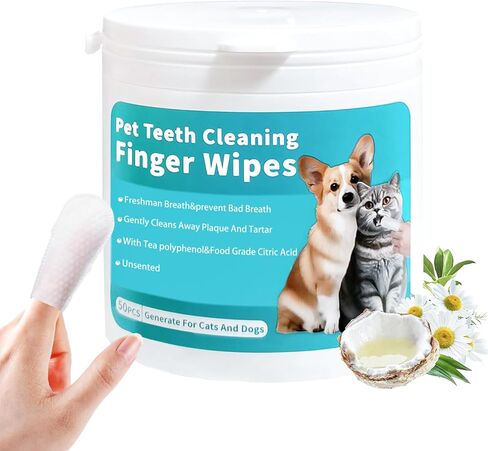 Pet Dental Care Finger Wipes 50 Counts,Dog Dental Wipes for Dog Tooth Pet Dental Finger Wipes for Dogs & Cats,Reduces Plaque & Freshens Breath in Saudi Arabia