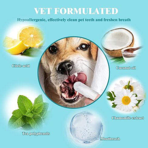 Pet Dental Care Finger Wipes 50 Counts,Dog Dental Wipes for Dog Tooth Pet Dental Finger Wipes for Dogs & Cats,Reduces Plaque & Freshens Breath in Saudi Arabia