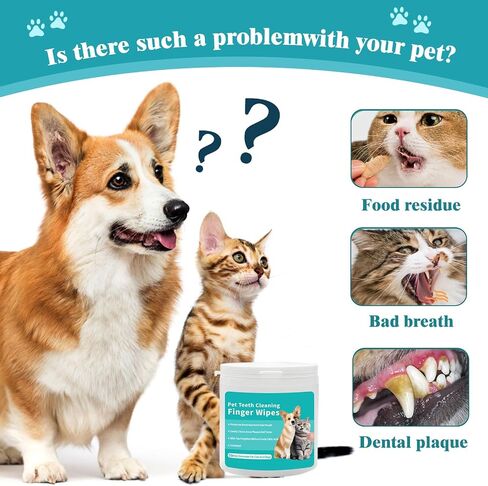 Pet Dental Care Finger Wipes 50 Counts,Dog Dental Wipes for Dog Tooth Pet Dental Finger Wipes for Dogs & Cats,Reduces Plaque & Freshens Breath in Saudi Arabia