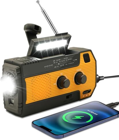 4000mAh Hand Crank Radio, Emergency Radio, Solar Portable Radio, NOAA/AM/FM Weather Radio, USB Type-C Charging, Dynamo Radio, Torch & LED Reading Light, SOS Alarm for Indoor/Outdoor Emergencies Orange in Saudi Arabia