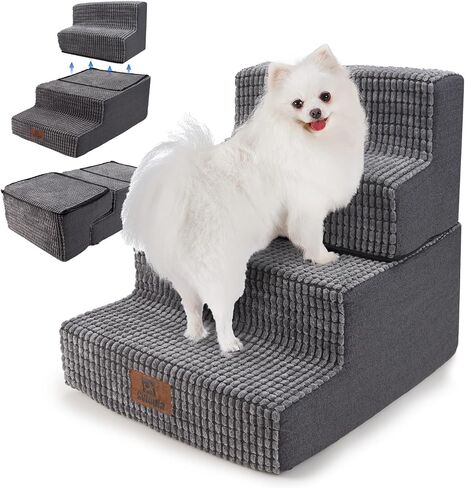 Dog Stairs for Small Dogs, Dog Steps for Bed and Couch, Folding Pet Stairs Dog Ramp Non-Slip Bottom Pet Ramps Removable Washable Cover Non-Slip Bottom Balanced Pet Ramps Grey (4-Steps Gray) in Saudi Arabia