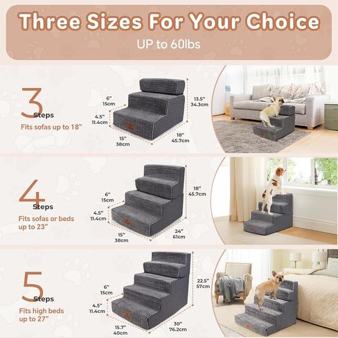Dog Stairs for Small Dogs, Dog Steps for Bed and Couch, Folding Pet Stairs Dog Ramp Non-Slip Bottom Pet Ramps Removable Washable Cover Non-Slip Bottom Balanced Pet Ramps Grey (4-Steps Gray) in Saudi Arabia