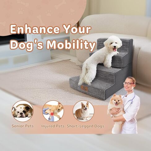 Dog Stairs for Small Dogs, Dog Steps for Bed and Couch, Folding Pet Stairs Dog Ramp Non-Slip Bottom Pet Ramps Removable Washable Cover Non-Slip Bottom Balanced Pet Ramps Grey (4-Steps Gray) in Saudi Arabia