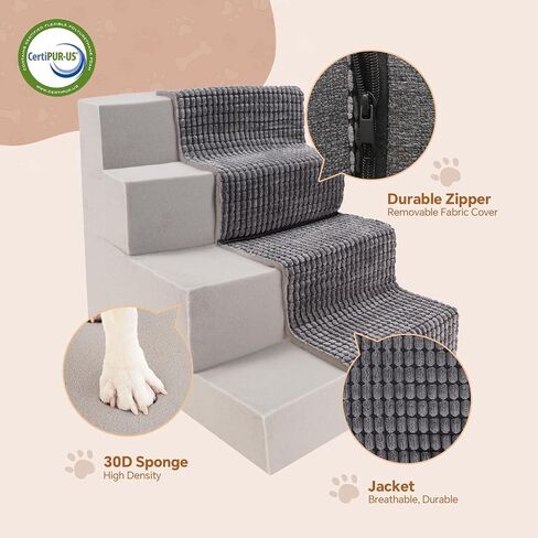 Dog Stairs for Small Dogs, Dog Steps for Bed and Couch, Folding Pet Stairs Dog Ramp Non-Slip Bottom Pet Ramps Removable Washable Cover Non-Slip Bottom Balanced Pet Ramps Grey (4-Steps Gray) in Saudi Arabia