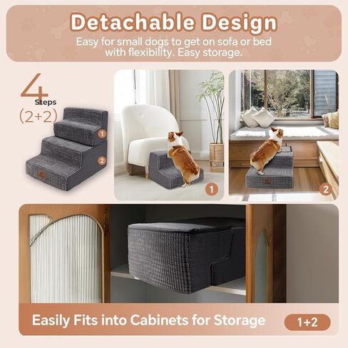 Dog Stairs for Small Dogs, Dog Steps for Bed and Couch, Folding Pet Stairs Dog Ramp Non-Slip Bottom Pet Ramps Removable Washable Cover Non-Slip Bottom Balanced Pet Ramps Grey (4-Steps Gray) in Saudi Arabia