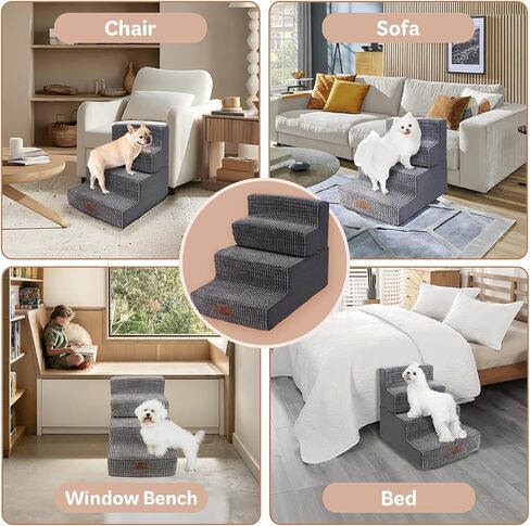 Dog Stairs for Small Dogs, Dog Steps for Bed and Couch, Folding Pet Stairs Dog Ramp Non-Slip Bottom Pet Ramps Removable Washable Cover Non-Slip Bottom Balanced Pet Ramps Grey (4-Steps Gray) in Saudi Arabia