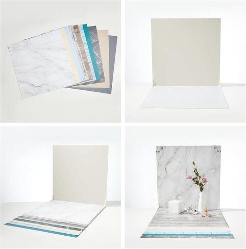5PCS 16x16 Inch Double Sided Product Photography Background Boards with 4PCS Brakets and 2PCS Pane Brackets, Waterproof Photo Backdrop Props for Food Jewelry Cosmetics in Saudi Arabia