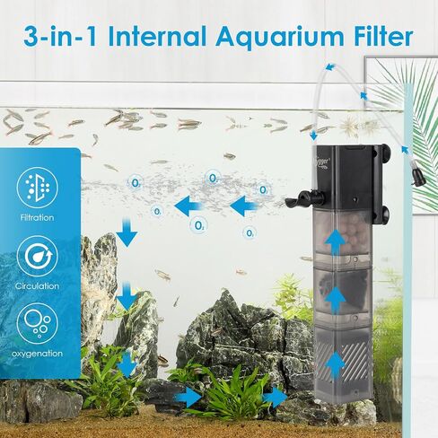 فلتر حوض السمك hygger DC 5V 5 في 1 متعدد الوظائف، فلتر خزان الأسماك الهادئ مع تهوية هطول الأمطار، ترشيح 3 مراحل، فلتر أسماك داخلي غاطس قابل للتعديل لـ 13-35 جالون in Saudi Arabia