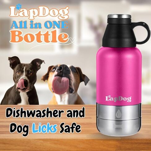 Lapdog Portable Dog Water Bottle & Food Bowls, All-in-One Accessories for Walking, Hiking, Beach- Double Walled, Insulated, Stainless Steel Water Dispenser (White/Powder Blue, With Black Neoprene Bag) in Saudi Arabia