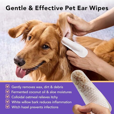 HICC PET Ear Finger Wipes for Dogs & Cats - Gently Remove Ear Wax, Debris - Sooths & Deodorizes - Relieve Ear Itching & Inflammation, All Natural Ingredients, Fragrance Free - 50 Count in Saudi Arabia