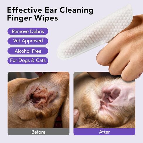 HICC PET Ear Finger Wipes for Dogs & Cats - Gently Remove Ear Wax, Debris - Sooths & Deodorizes - Relieve Ear Itching & Inflammation, All Natural Ingredients, Fragrance Free - 50 Count in Saudi Arabia