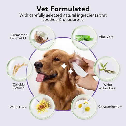 HICC PET Ear Finger Wipes for Dogs & Cats - Gently Remove Ear Wax, Debris - Sooths & Deodorizes - Relieve Ear Itching & Inflammation, All Natural Ingredients, Fragrance Free - 50 Count in Saudi Arabia